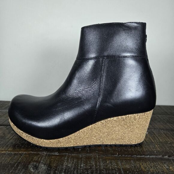 Papillio Ebba Womens 6 Mens 4 EU 37 Narrow Leather Wedge Boots Zipper Black - Picture 7 of 10